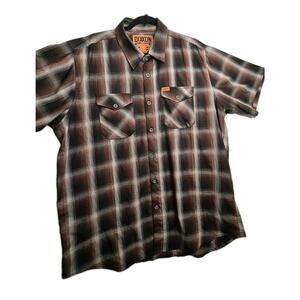 Dixxon Flannel Co Shirt Mens X-Large Black Brown Plaid Guerrero D-Tech Button